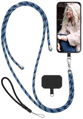 moex Unleash für OnePlus 11 Handyband zum Umhängen ohne Hülle, Handykette Universal mit Karabiner, Handy Band abnehmbar, Kette mit Pad für Handyhülle, Navy, Silber