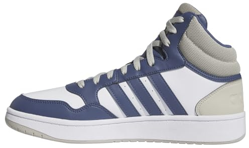 adidas Herren Hoops 3.0 Mid Lifestyle Basketball Classic Vintage Shoes, Cloud White/preloved Blue/Putty Grey, 44 2/3 EU