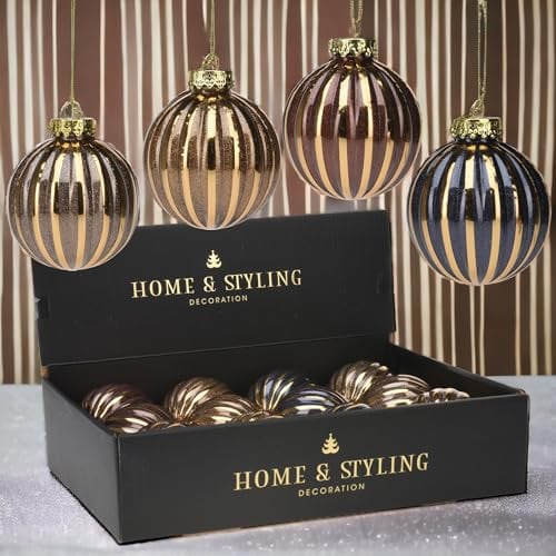 MIJOMA - Set di 12 palline di Natale nostalgiche, infrangibili, diametro 8 cm, decorazioni per albero di Natale con design unico e incantesimo vintage in blu zaffiro, oro e marrone (set da 3)