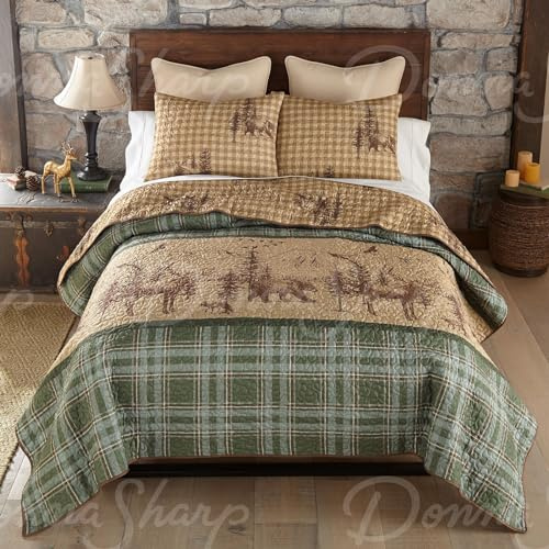 Donna Sharp Twin Bedding Set - 2 Piece - Spruce Trail Lodge Quilt Set with Twin Quilt and One Standard Pillow Sham - Machine Washable