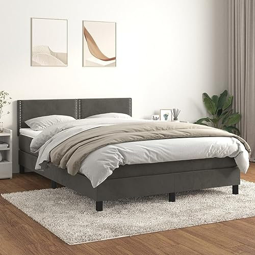 Hommdiy Boxspringbett, Bett mit Matratze Kopfteil, Doppelbett Bettgestell mit Lattenrost, Polsterbett Bettrahmen, Samt,Dunkelgrau, 140x200 cm,Muster 2