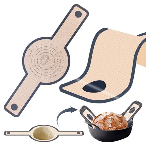 Silikon-Brotschlinge und Backmatte für Dutch Oven – antihaftbeschichtet, wiederverwendbar, leicht zu reinigen, lange Griffe für Teigübertragung (Grau, 1)
