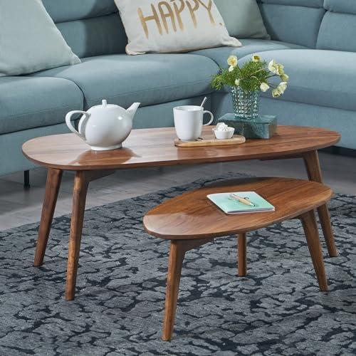 möbelando Couchtisch 2er Set Nierenform Holz Wohnzimmertisch Beistelltisch Braun