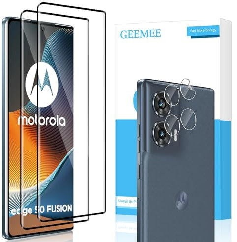 GEEMEE 2+2 Piezas Protector de Pantalla para Motorola Moto Edge 50 Fusion, Cristal Templado y Protector de Lente de Cámara, 9H Dureza HD Anti-Arañazos Sin Burbujas Vidrio Templado Screen Protector