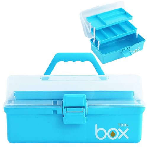 imuounl 3 Layer Multipurpose Storage Box,Plastic Tool Box,Art & Crafts Storage Box with Compartments, Medicine Storage Box,Sewing Supplies Organiser Box Family First Aid Box with 2 Trays