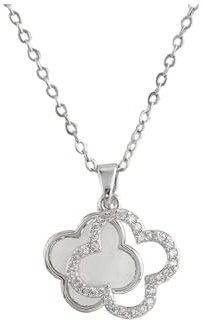 ZKZFCAI Kette Damen 925 Sterling Silber Vierblättriges Kleeblatt Anhänger Halskette Silber kettenanhänger 18 Vergoldete Halsketten mit Zirkone,Schmuck Für Frauen Und Mädchen Geburtstags (Weiß)