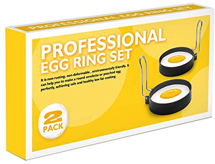 Spiegeleiform, 2 Stück Pancake Form Omelettform Edelstahl Antihaft Runde Mit Verbrühungssicherer Silikonhülle Eierform für Spiegeleier, Sandwiches, englische Muffins Spiegelei-Ring Eierringe ∅ 7.5cm