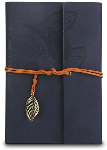 Joy & Inspiration PU Leder Notizbuch Vintage Nachfüllbar Gebunden Schönes Reisetagebuch Tagebuch Ringbuch Skizzenbuch Vintage Notizbuch (A5 Dunkelblau)