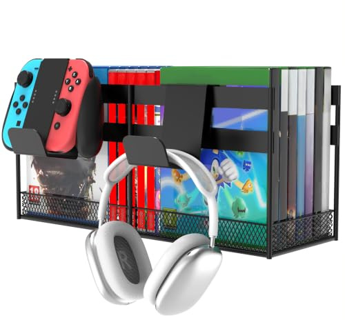 Alyoen Torre de almacenamiento de videojuegos, estante de soporte para juegos, organizador de PS5 con gancho de controlador para PS4/PS3/Xbox Series/CD/DVD, capacidad para 32 Nintendo Switch