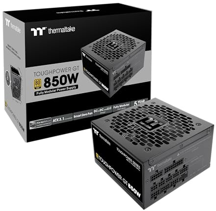 Thermaltake Toughpower GT 850W ATX 3.1 Standard Power Supply; 80 Plus Gold Efficiency; Smart Zero Fan; Native 450W PCIe 5.1 Connector; PS-TPT-0850FNFAGU-3; 5 Year Warranty
