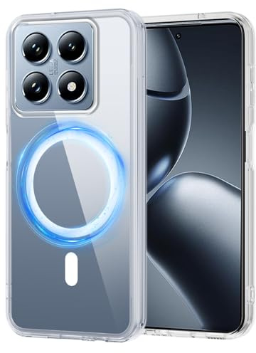 XTCASE Hülle für Xiaomi 14T Pro Magnetisch kompatibel mit Magsafe, Transparent Handyhülle Durchsichtige PC Rückseite + TPU Bumper - Crystal Clear