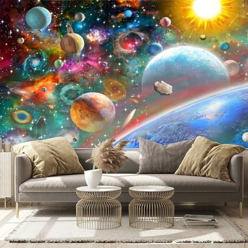 Galaxies and Planets in Cosmic Expanse - Custom Size Wall Murals Self-Adhesive Removable Large Photo Wallpaper for Living Room, Bedroom, Bathroom, Office, Dining Room, Children's Room