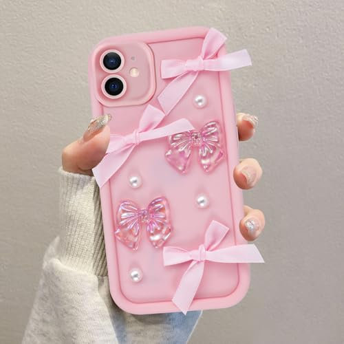 Kueqeay Handyhülle für iPhone 11 hülle 6,1'', Aesthetic 3D Fliege Muster Design Rosa Weiche TPU Silikon Stoßfest Kameraschutz Schutzhülle Bumper Ultra Dünn Mädchen Case, 07