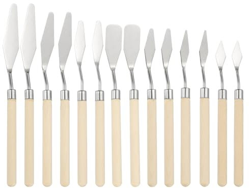 YOKIVE 14 Pcs Stainless Steel Palette Knife, Professional Art Spatula Set Oil Painting Accessories Color Mixing Scraper with Wood Handle, Great for Canvas Acrylic Painting (Wood Color)