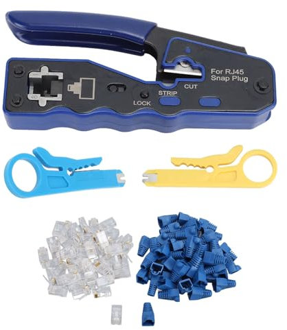 ZAWELIYO Pass Through Ethernet Crimper RJ45 CAT6 Through Hole Pass Through Crimper Cutter Kit für Telefon, Computerverkabelung, Crimpzange