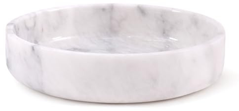 EARTHEN CRAFTS Bol de service en marbre de 20,3 cm, bol décoratif en blanc fait main pour le plan de travail de la cuisine, grand bol à bonbons pour la table basse et la décoration d'entrée