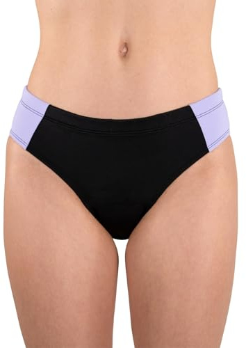 MYLILY Perioden Bikini Teenager Mädchen | Sportlicher Schnitt für Pool, Schwimmbad & Strand | Perioden Bikinihose Damen | 4 Tampons, Auslaufsicher, Oeko-TEX, Vegan | Schwarz/Flieder, 146/152