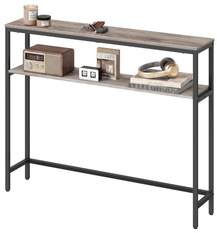 VASAGLE ULNT131K02V1 Console Table 2 Tier Narrow Sofa Table with 2 Shelves, 20 x 90 x 90 cm, for Living Room, Hallway, Entrance, Heather Greige and Ink Black