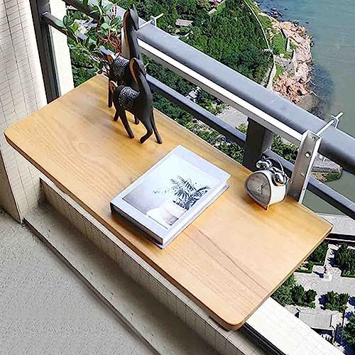 DRFGNF Tavolo da terrazza con ringhiera in Legno, 60-120 cm, tavolino Pieghevole per Esterni, da Balcone, Altezza Regolabile, Estensione per Piano di Lavoro a Parete