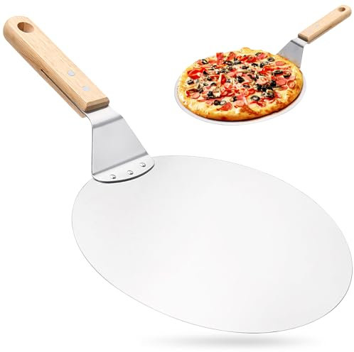 Xevinas Pizzaschieber, 12 Zoll Pizzawender Rund Mit Holzgriff, Pizzaschaufel Aus Lebensmittelechtem Edelstahl, Platzsparendes Pizza Zubehör Pizzaheber, Brotschieber Must-Have Zubehör Für Pizzabäcker