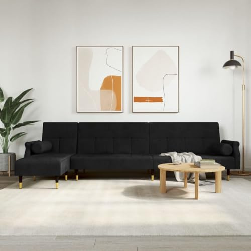 Qnhdfrt L-Form Schlafsofa Ecksofa in Schwarz Samt 271x140x70 cm mit 3-Fach Verstellung und Chaiselongue für Wohnzimmer Gästezimmer
