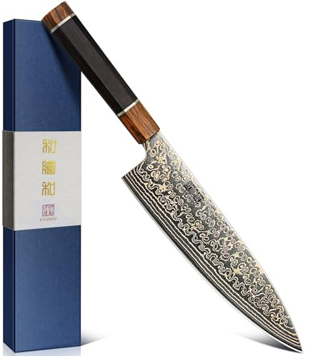 HOSHANHO Damascus Japanese Chef Knife 8 Inch, 33-Layer Copper & Damascus Steel Kitchen Knife, Ultra Sharp Professional Cooking Knives with Ergonomic Ebony Handle