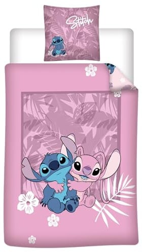 Disney Lilo & Stitch Flanell Kinderbettwäsche 2-teilig 135x200 cm - 80x80 cm - Bettwäsche mit Reißverschluss - Hautfreundlich & atmungsaktiv 100% Baumwolle Biber - Flanell