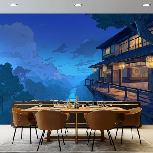 Générique Papier Peint Panoramique Dessin Animé - Papier Peint Intissé motif Architecture Japonaise pour Chambre Salon Bureau Décoration, Poster Tableaux Photo d'intérieur Murales 400 x 280 cm