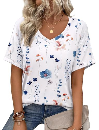 Zeagoo Womens Summer Tops Short Sleeve Shirts V Neck T Shirt Plain Casual
