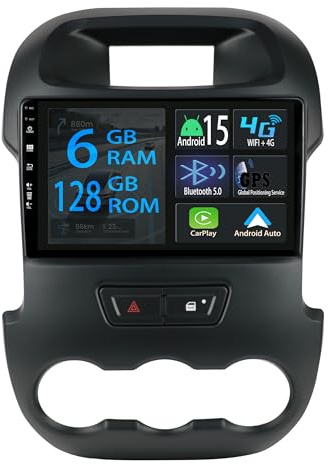 [6+128GB] Keconsing 9 Zoll Android 15 Autoradio for Ford Ranger PX 2011-2015 Radio Carplay Stereo Wireless Car Play GPS Auto Navi Bildschirm Bluetooth Navigation Player Touchscreen FM SWC