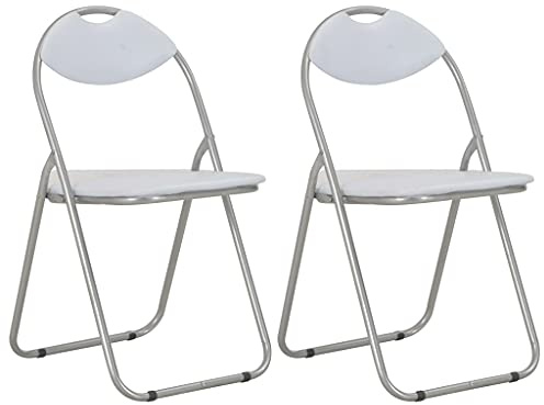 XHNIFBN Klappstühle 2er Set Weiß Kunstleder 44x43x80,5cm, Stahlrahmen robust & leicht zusammenklappbar, Esszimmer Küche Büro Flur Stuhl platzsparend