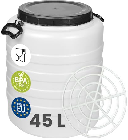 Garronda 45 L mit Pressring Weithalsfass Futtertonne HDPE Gärfass GD-0187 | Mit Deckel, für Wasser, Lebensmittel, Lagerung und Fermentierung, als Kunststofffass, Regenfass, Gärbehälter und Vorratsfass