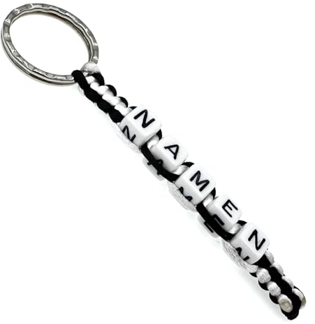 Schlüsselanhänger/Taschenbaumler mit ihren WUNSCHNAMEN gestrickt geflochten in verschiedenen Farben/Unisex/Personalisiert (Schwarz Weiß (für BESIKTAS Fan))