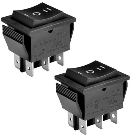 Heschen Kippschalter Ein-Aus-Ein, DPDT, 6 Endpunkte, 16 A 250 VAC, Schwarz, 2 Stück