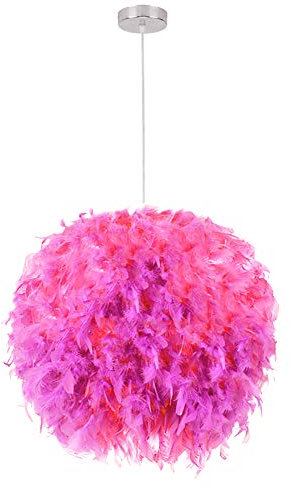Feather Ceiling Pendant Light Shade Simple Nordic-style Modern Sweet Romantic Chandelier E27 Global Lampshade Floor Lamp Droplight for Living Room Bedroom Dining Room (Pink)