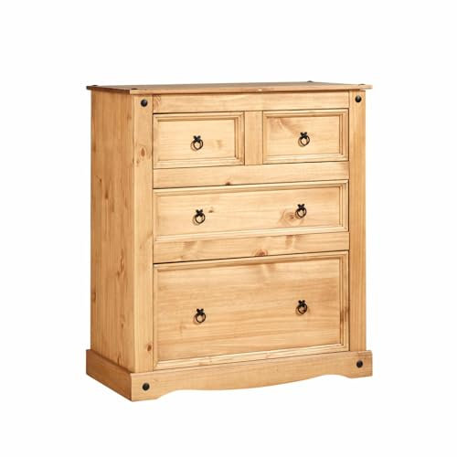 Home Source Solid Pine Wood Chest of 4 Drawers 4 Drawers Storage Cabinet