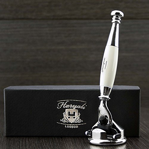 Haryali London Ivory Luxury Herren 3 Edge Rasiermesser und Rasierständer