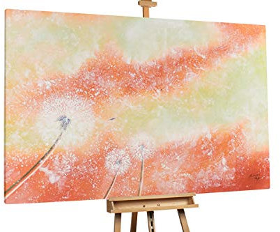 KunstLoft® XXL Gemälde 'Gewitterhimmel' 180x120cm | original handgemalte Bilder | Pusteblume Gelb Orange Weiß | Leinwand-Bild Ölgemälde einteilig groß | Modernes Kunst Ölbild