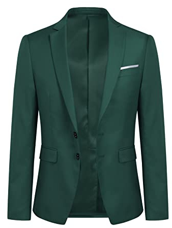 YOUTHUP Mens Blazer Single Breasted Slim Fit Suit Jacket Wedding Tuxedo Chic Coats, Dark Green, L