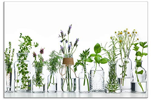 ARTLAND Spritzschutz Küchenrückwand aus Alu für Küche Herd Spüle 90x60 cm (BxH) mit Motiv Pflanzen Kräuter Gewürze Lavendel Basilikum Blumen H9KE