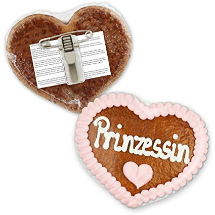 Lebkuchenherz mit Anstecker - Prinzessin - 8x8cm | Oktoberfest Accessoires Damen | Dirndl Anstecker & Dirndl Accessoires | Lebkuchenherzen online günstig bestellen von LEBKUCHEN WELT