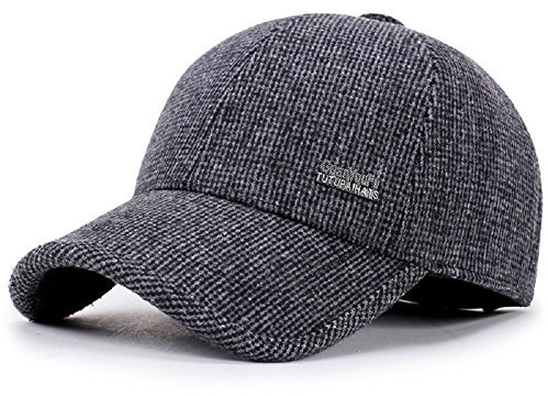 VoilaLove Cappello da Baseball da Baseball con Visiera a Becco di Lana Calda Invernale in Lana da Uomo, con scaldamani a Pieghe (Z Grigio)