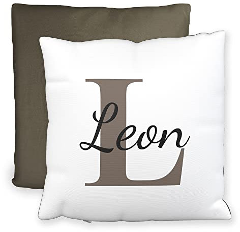 LOOXIS Personalisiertes Kissen mit Namen, selbst gestalten, Kalligraphie – Geschenkidee Einzug, Dekoration, für Partner/in, Geburtstag – 40 x 40 cm - Mokkagrau