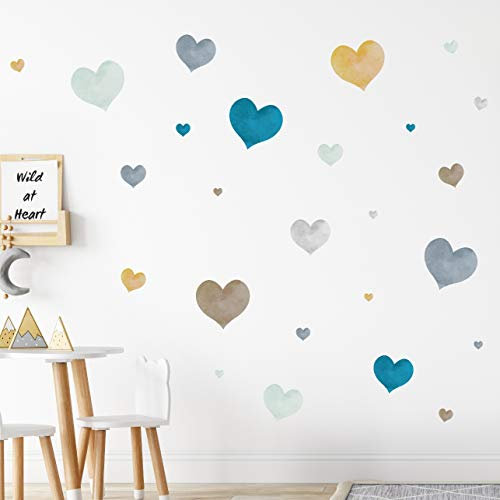tjapalo® 160St Große Aquarell Wandtattoo Herzen Pastell Wandtattoo Kinderzimmer Herzen Wandsticker viele Farben, Farbe: V90 Petrol