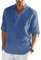 COOFANDY Men's Cotton Linen Henley T-Shirts Long Sleeve Hippie Casual Beach T-Shirts, Denim Blue, S