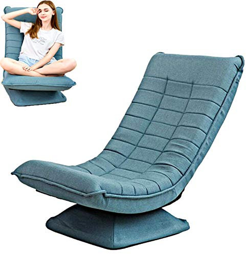 Teenager360 °drehbarer Boden Spielstuhl,klappbarer Relaxsessel,3winkelverstellbarer Rückenlehne 95°-140°Polsterstuhl Hochdichter Schwamm Abnehmbarer Leinenstuhlbezug bis180kg belastbar Lazy Sofa/blau