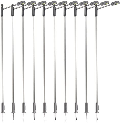 eMagTech 10 Stück Modelleisenbahn-Lampen für den Außenbereich, hellweiß, Edelstahl, 1:100, 3 V, für Garten, Hof, Gebäude-Layout