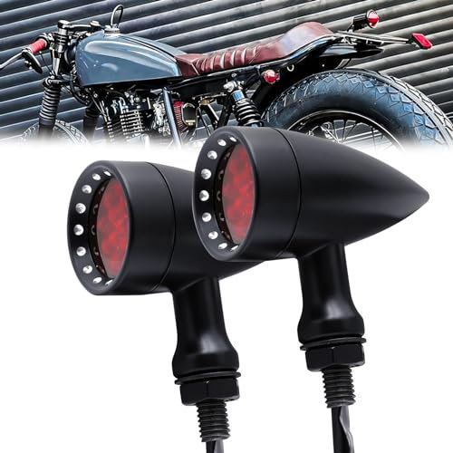 JMTBNO Motorrad Blinker LED Aluminium Bullet Miniblinker Lauflicht Rücklichter Rote Lampenanzeige M10 Wasserdicht Universal 12V für Cruiser Chopper Bobber Cafe Racer Retro Custom Projekt