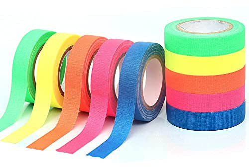 Klebeband Gewebeband Tape, 5 Rollen Neon Klebeband, Blacklight Lichtband, Farben Fluorescent Tape, für Parteien, Kunst, Handwerk Dekorationen Drinnen und Draußen