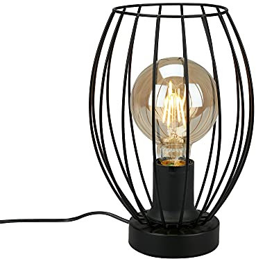 BRILONER Leuchten - Tischleuchte, Tischlampe, Nachttischleuchte, Nachttischlampe, Schreibtischlampe, 1x E27, inkl. Kabelschalter, Schwarz, 175x256mm (DxH), 7026-015